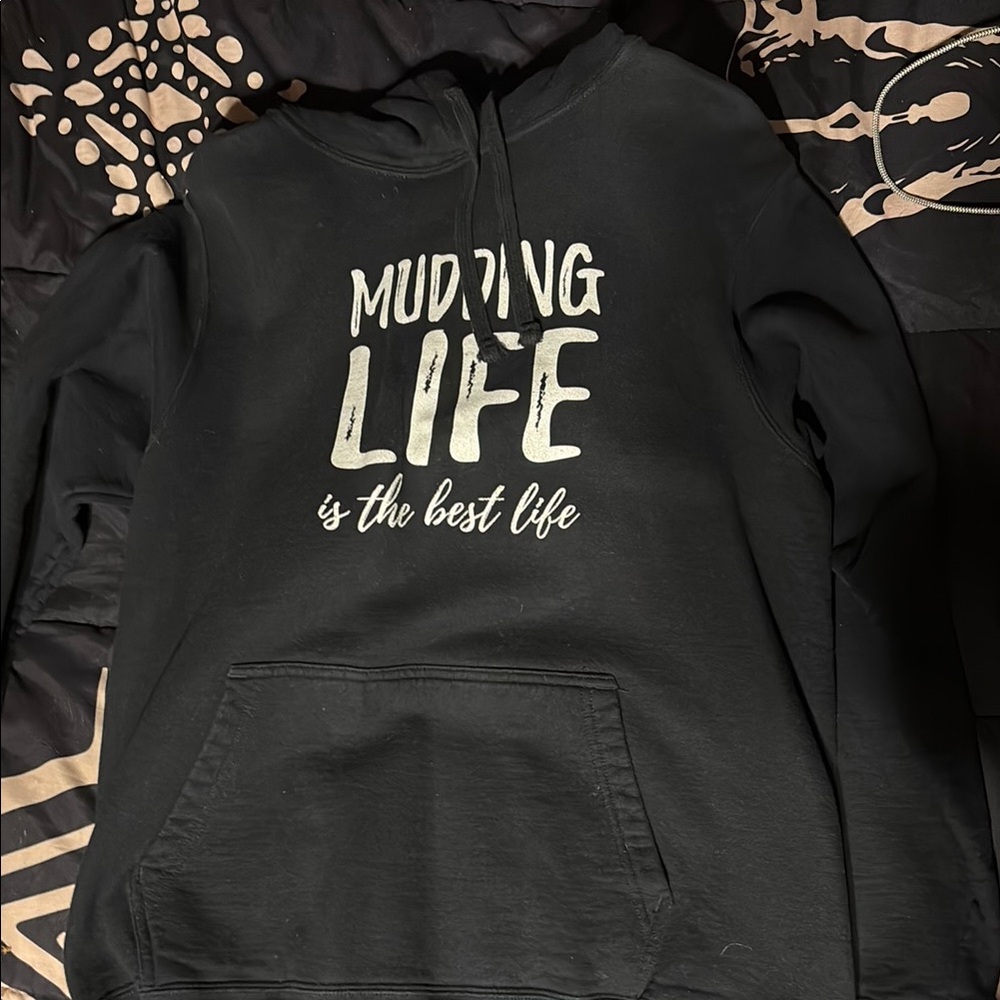 Black Hoodie with 'Mudding Life' Print